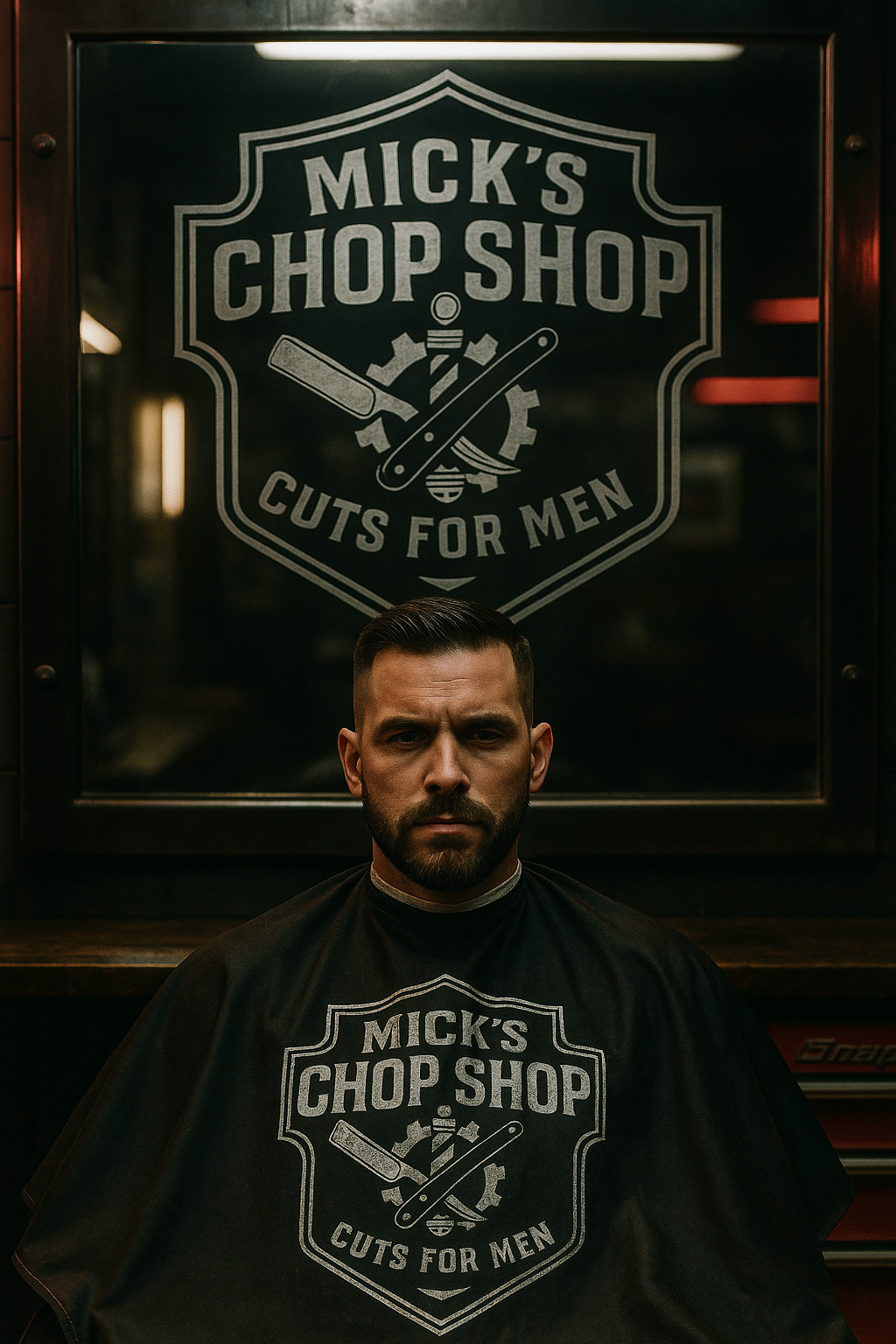 Mick’s Chop Shop mirror logo